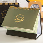 Small Desk Calendar 2026, Standing Flip Desktop Calendar from January 2026 to June 2027 - Metal Ring Twin-Wire Binding Monthly Desktop Calendar for Home Office School (Green)