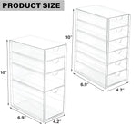 Prsildan Acrylic Drawer Makeup Organizer with 10 Drawers, Set of 2 Office Desk Organizers Accessories, Clear Stackable Storage Drawers for Vanity, Countertop, Craft, Jewelry, Art Supply Organization