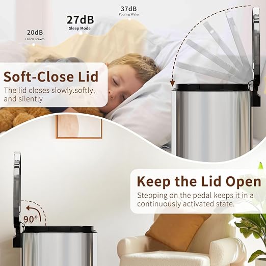 PayLessHere 13 Gallon (50L) in Home Recycling Bin Kitchen Stainless Steel Recycling Bin with Lid Removable Inner Bucket Foot Pedal Soft Close for Office Home Kitchen Garbage Can Trash Bin