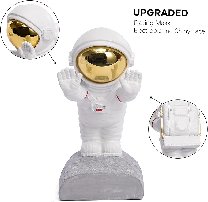 Kakizzy Decorative Space Theme Bookends - Astronaut Resin Bookends with Anti-Slip Base - Sturdy, Fun & Unique Book Holders for Heavy Books (Gold)