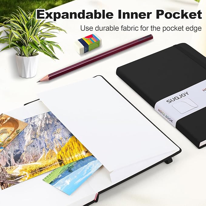 SUQJOY Lined Journal Notebooks for Writing, 100 GSM Thick Paper, 1 Pack Hardcover Notebooks, A5 College Ruled Notebook, Journaling Notebook for School/Travel/Office (Black- 1 Pack)