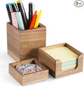 CMLKLZD Desk Organizer Set of 3 - Acacia Wood Office Desk Accessories - Desk Organizers and Accessories for Women Men - Set incl. Pencil Pen Holder, Paperclip Storage and Sticky Note Holder