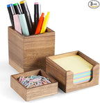 CMLKLZD Desk Organizer Set of 3 - Acacia Wood Office Desk Accessories - Desk Organizers and Accessories for Women Men - Set incl. Pencil Pen Holder, Paperclip Storage and Sticky Note Holder
