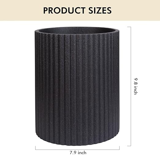 DoveeDosa Black Luxury Stone Bathroom Trash Can, Modern Bathroom Office Trash Can, Resin Wastebasket, Garbage Receptacle Bin for Bathrooms, Offices, Powder Rooms, Kitchens (Black)