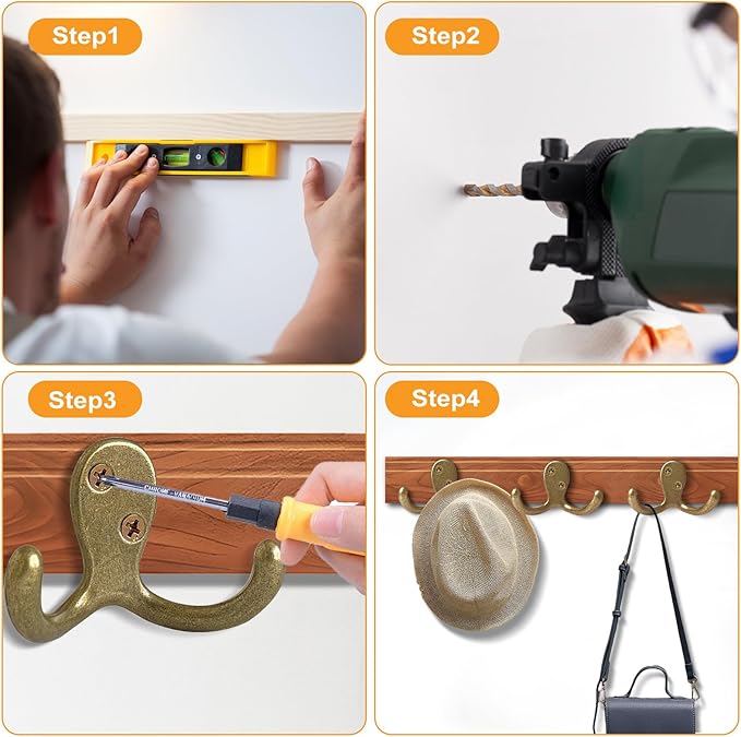 CBWLWJ 15 Pack Coat Hooks Wall Hooks for Hanging, Heavy Duty Double Prong Metal Hook Wall Mounted for Living Room, Bathroom, Kitchen, Bedroom for Coat, Bag, Scarf, Towel, Hat, Key, Cup (Bronze)