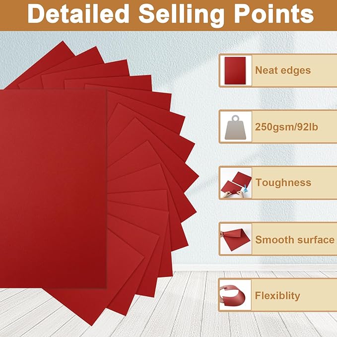 Silunkia 120 Sheets Dark Red Cardstock 8.5 x 11 Craft Paper, 92lb Christmas Red Card stock Printer Paper for Cards Making, Greeting Cards, Wedding, Invitations, Birthday