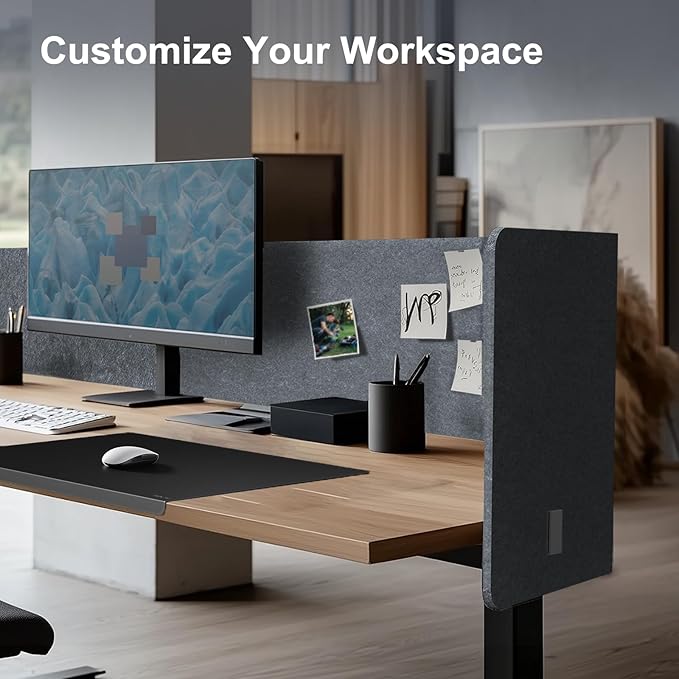 ERGO COLLECT Desk Privacy Panel,2PCS L-Shaped Clamp-On Office Desk Divider,2-in-1 Adjustable Acoustic Desktop Partition Or Under Desk Modesty Screen,for Office,Home,Felt(Grey, 47.2" x 17.7")