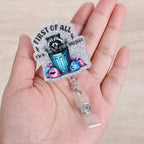 First of All I’m a Delight Funny Raccoon Badge Reel, Retractable ID Card Nurse Badge Holders, Work Badge Clip for RN MA ICU ER ED Department of Surgery Nurses Station HR Psychologist Social Workers