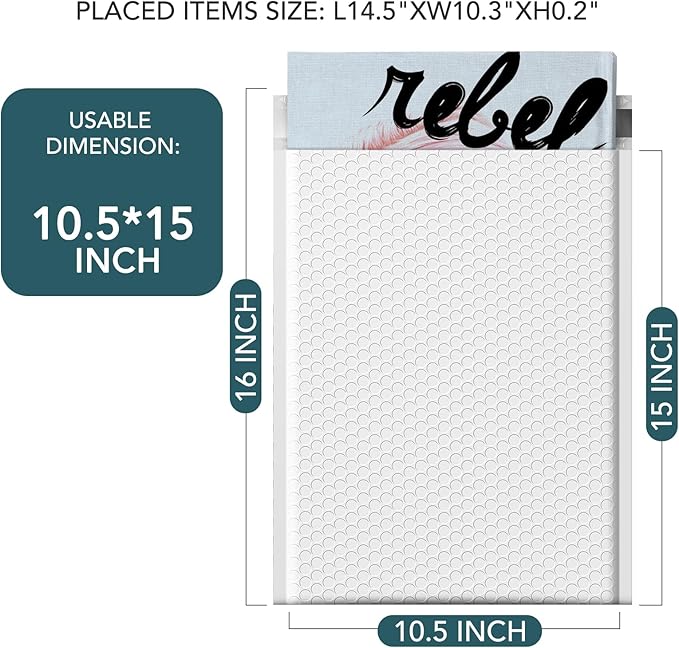 Metronic 40 Pack Bubble Mailer, 10.5x16 "Padded Envelopes, Strong Adhesion Bubble Mailers White Large Shipping Mailing Envelopes for Small Business,Books,Clothes, Bubble Mailers Usable Size 10.5x15