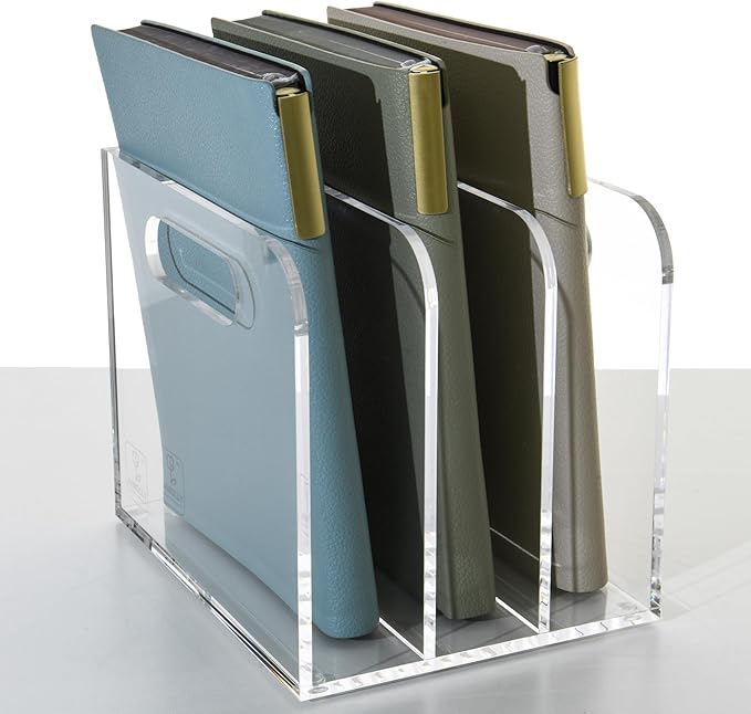 AIMOLLY Clear Acrylic Organizers - 3 Vertical Compartments Acrylic Folder Organizer & File Organizer, Desk Document Storage Bins for Magazines, Binders - Multipurpose Home Office Desk Organizer