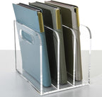 AIMOLLY Clear Acrylic Organizers - 3 Vertical Compartments Acrylic Folder Organizer & File Organizer, Desk Document Storage Bins for Magazines, Binders - Multipurpose Home Office Desk Organizer