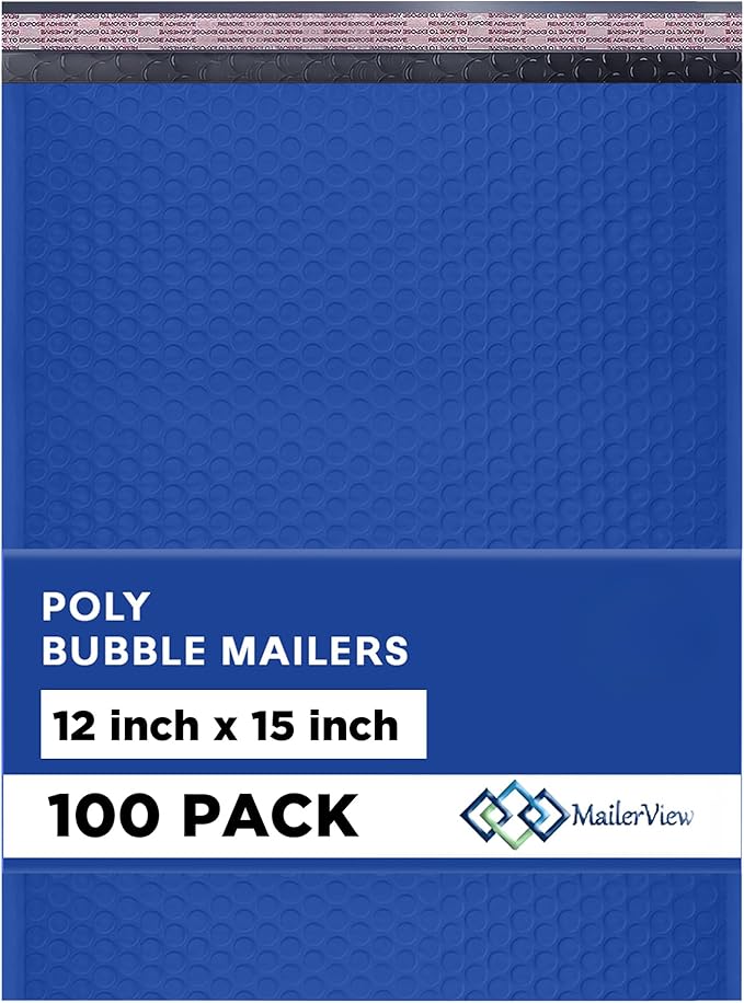 Royal Blue Large Poly Bubble Mailers 12x15 inch | Self Seal Padded Envelopes Cushioned Bubble Mailer | Usable Size 12x15 | WaterProof | Lightweight mailing Shipping Bags | 100 Pack Bulk