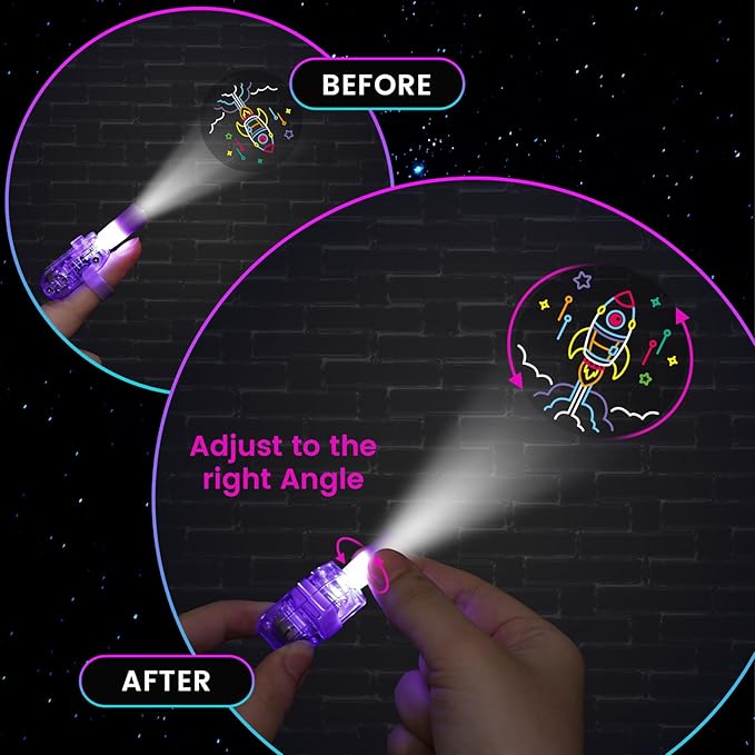 LovesTown 24PCS Space Themed Party Favors, LED Finger Lights for Kids Glow in The Dark Party Supplies for Birthday Goodie Bags Fillers Classroom Prizes