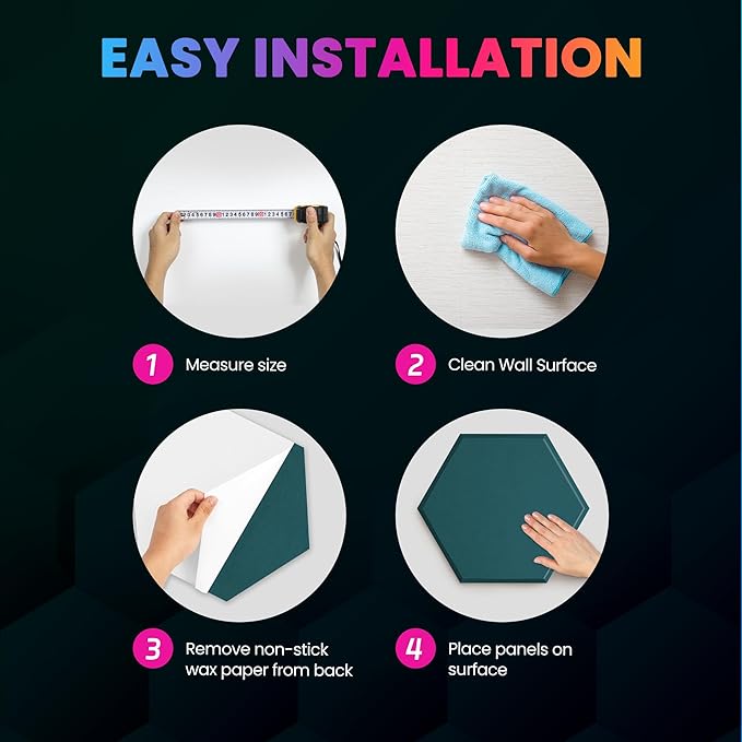 Self-Adhesive Acoustic Panels, 12 Pack Hexagon Sound Proof Foam Panels for Walls, High Density Noise Dampening Panels, 14"x 12"x 0.4" Sound Absorbing Panel for Home Studio Office-Dark Green