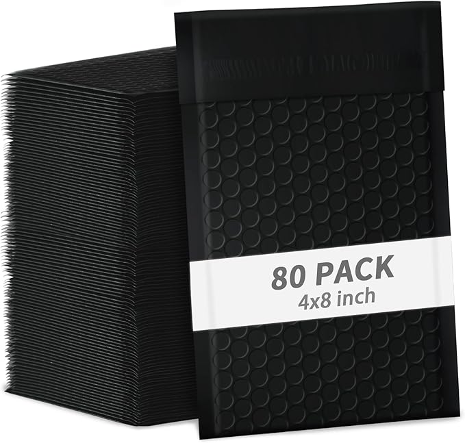 skardeco 4x8 Inch Black Bubble Mailers 80 Pack Self-Seal Poly Padded Envelopes Suitable for Small Businesses to Package and Mail Jewelry Cosmetics, Electronic Products, Cards (Black, 4 x 8-80)