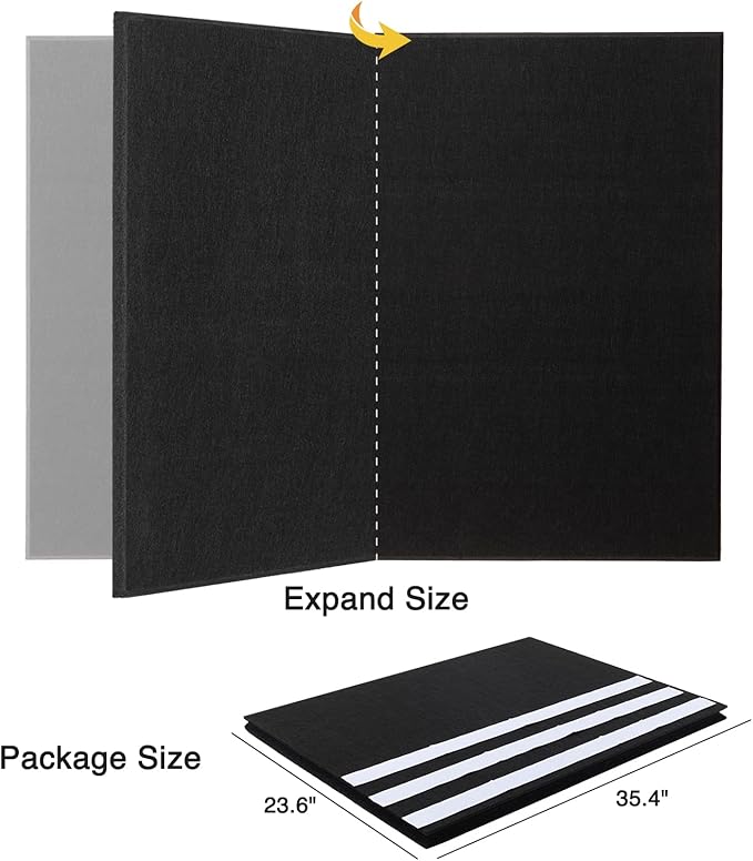 Lightomorrow Thickened Bulletin Board - 47 x 35 Inches, Decorative Felt Board Pin Board for Wall - 4' x 3' Foldable Photo Display Board with Self-Adhesive Tape, Includes 20 Push Pins - Black
