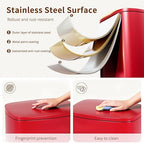 PayLessHere Stainless Steel Trash Can with Lid - Removable Inner Bucket, Foot Pedal, Soft Close for Office, Home, Kitchen (Red, 13 G)
