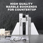 Karibiber Marble Bookends for Heavy Books, Decorative Book Ends for Shelves, White Stone Durable and Heavy-Duty Book Ends for Hardback Books & CDS, Unique Book Stopper & Holder, Set of 2
