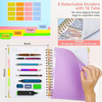 Spiral Journal Notebooks for Work, 300 Pages 5 Subject Notebook College Ruled with Dividers & Tabs, 8''x 10'' Large Notebook Journal for Women Students Note-Taking and Organizer (Beige Bloom)