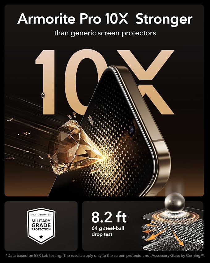 ESR Accessory Glass by Corning™ 3 Pack 9H+ Glass for iPhone 16 Pro Max Screen Protector, Military Grade Shatterproof & Durable with UltraFit Tray