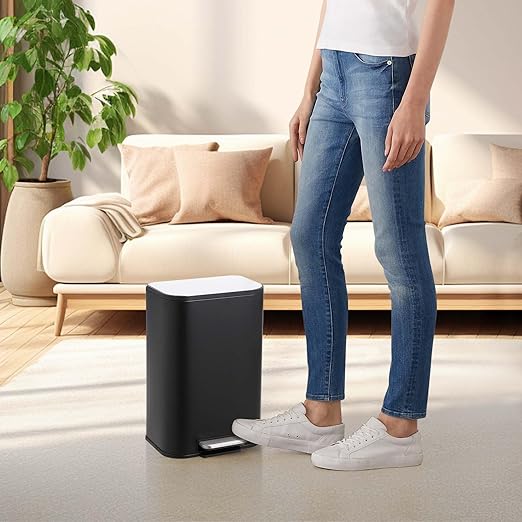 DYTesa 3 Gallon Rectangular Kitchen Trash Can - Black Stainless Steel with Foot Pedal, Soft-Close Lid & Removable Inner Bucket, Suitable for Home/Office/Living Room