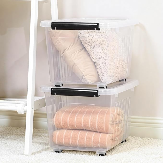 Citylife 54 QT Clear Plastic Storage Bins with Lids Stackable Storage Boxes with Lids Large Plastic Storage Containers for Garage Closet Kitchen 2 Packs