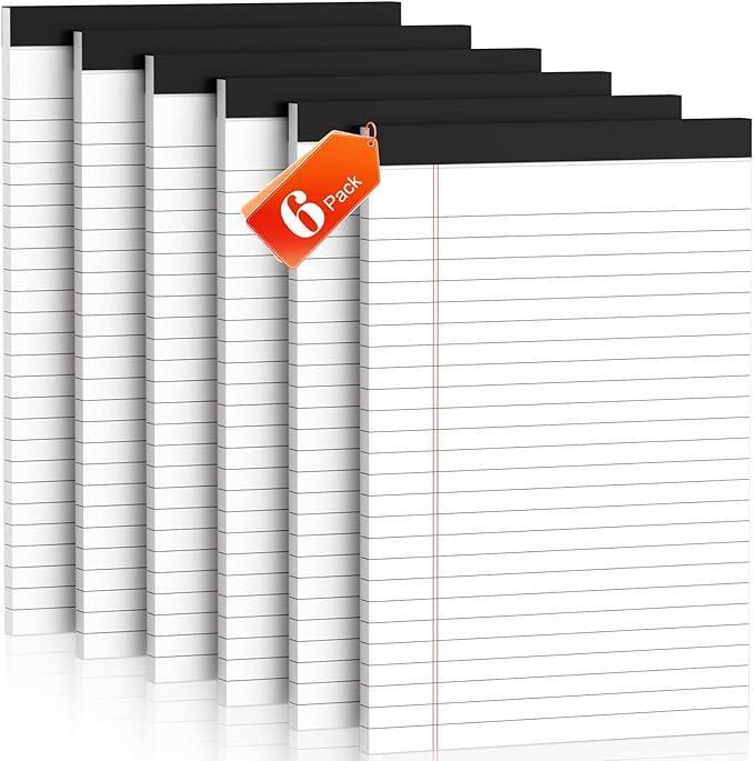 Nichela 5" x 8" Note Pads 6 Pack of Legal Pads 30 Sheets Notepad College Ruled Small Writing Pads Perforated Pages Paper Pads 80GSM Heavyweight Paper Note Pads for Home, Office, or School