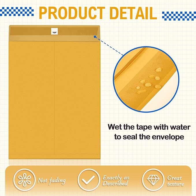 Motipuns 10 Pcs Manilla Envelopes 16 x 20 Inch Large Clasp Envelope Catalog Envelopes with Clasp Closure for Mailing Thick Documents Home, Business, Legal or School Storing Mailing (Golden)