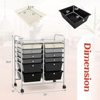 LDAILY 12 Drawer Rolling Storage Cart, Craft Cart Organizer on Wheels w/Metal Frame, Large Capacity & Smooth Drawer, Rolling Cart w/Drawers for Classroom, Office