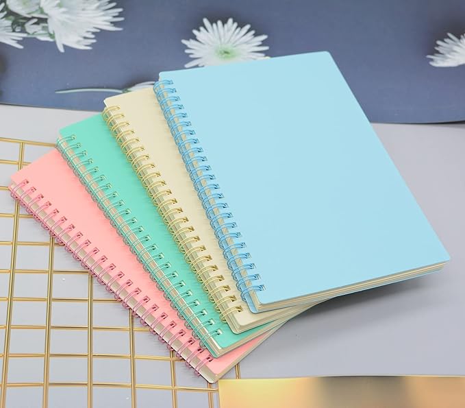 Yansanido Spiral Notebook, 4 Pcs 8.3 Inch x 5.9 Inch A5 Thick Plastic Hardcover 7mm College Ruled 4 Color 80 Sheets -160 Pages Journals for Study and Notes (4)