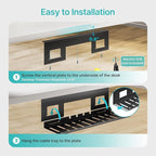 PEGZONE Under Desk Cable Management Tray, 15.7 Inches Metal Cord Organizer Rack, Desk Tray for Power Strip, Cord, Wire, Easy Mounting Cable Management Under Table for Home Office, Black