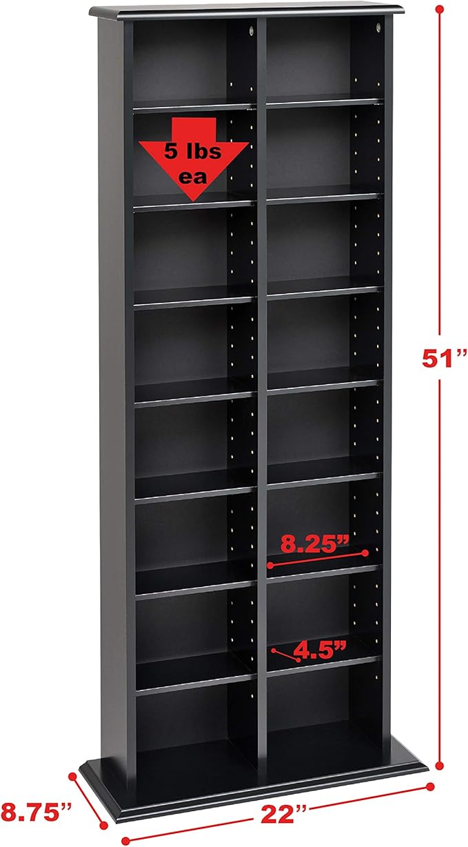 Prepac 2 Column Tall Cabinet Media, Double Multimedia Storage Tower, Black
