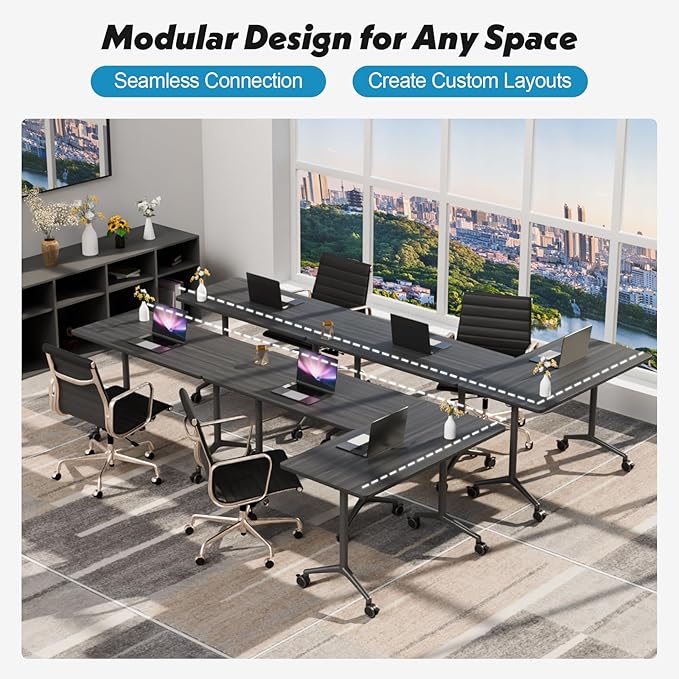 Goakwwuz Conference Room Table, Folding Conference Tables,Thicken Grey Tabletop,Flip Top Wooden Seminar Meeting Room Table for Conference Room Offices (4, Grey, 61.0“)