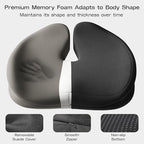 ZZ-WELL Seat Cushions for Office Chairs - Patented Coccyx Cushion for Tailbone Pain - 21.2" W x 16.5" L Memory Foam Extra Large Seat Cushion, Removable & Machine Washable Cover (Black)