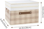TYEERS Collapsible Storage Bins with Lids, Patchwork Design, Washable, Fabric Storage Boxes, 14.9x9.8x9.8 inches, 3 Pack, Camel Tan
