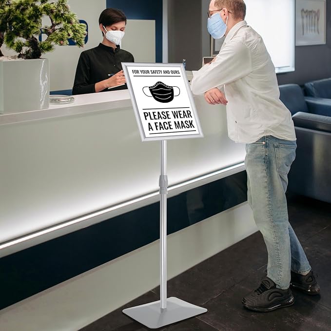 Golemas Adjustable Sign Stand for Display, with Upgraded Iron Base, Pedestal Floor Signage Stand Holder for Outdoor or Indoor Advertising (8.5 x 11, Silver 3Pack)