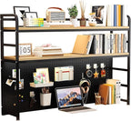 ZWCQSYS 2-Tier Desktop Bookshelf Hutch - Metal Desk Shelf Bookcase with Desk Pegboard Countertop Storage Organizer Rack for Dorm or Office (B, 110cm/43in)