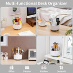 Marbrasse Desk Organizer, 360-Degree Rotating Pen Holder, Desk Organizers and Accessories with 5 Compartments Pencil Holder, Art Supply Storage Box Caddy for Office, Home (White+Grey)