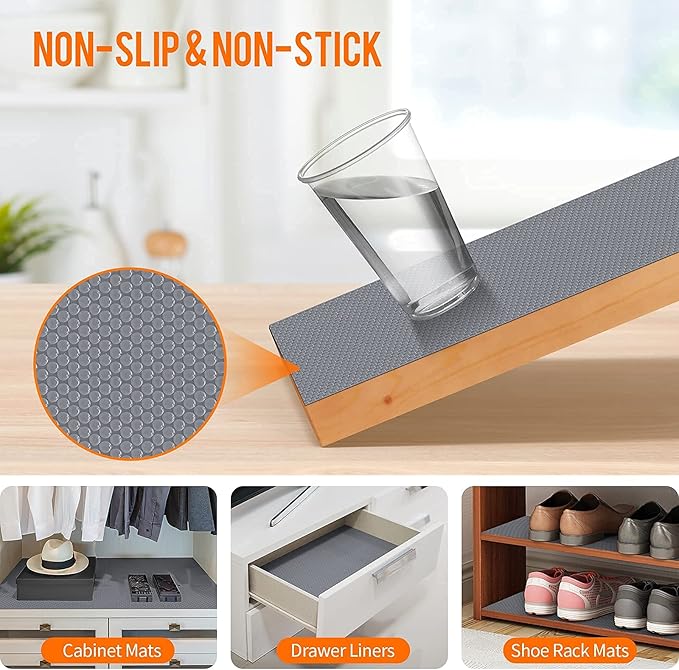 Shelf Liners for Kitchen Cabinets Non-Slip Drawer Liner Non Adhesive Cupboard Mat EVA Material Refrigerator Mats Fridge Liner Washable for Shoerack, Storage and Desks 11.8 x 118 Inches
