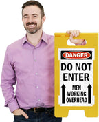 SmartSign 25 x 12 inch “Danger - Do Not Enter, Men Working Overhead” Two-Sided Folding Floor Sign with Up Arrows, Digitally Printed Polypropylene Plastic, Multicolor, Made in USA