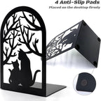 Book Ends, Bookends, Metal Bookend, Cat Decorative Bookends, Bookends for Shelves, Home Decorative Bookends for Heavy Books, Black Non-Skid Book Stopper, 7 x 4.7 x 4 inch (2 Pair)