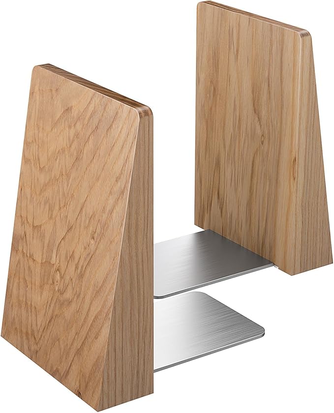 DRELIFAM Ash Wood Book Ends Heavy Duty Handmade Book Ends for Shelves Decorative Bookends to Hold Heavy Books (Ash Wood Small)