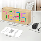DreamSky Wooden Digital Alarm Clock for Bedroom - RGB Desk Clocks for Living Room with Large Numbers, Dimmer, Loud Alarm for Heavy Sleepers with Volume Control, Office Wood Decor (Plug in Clock)