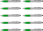 DISCOUNT PROMOS Stylus Ballpoint Pens Set of 10, Bulk Pack - Black Ink, Great for Office, School, Business, Tradeshows, Events - Green