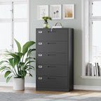 MIIIKO Lateral File Cabinet with Lock, 5 Drawer Metal File Cabinets 35.4" Wide, Home Office Locking Filing Cabinets for Legal Letter File Folders