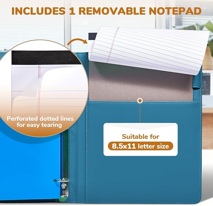 JoyCat 3 Ring Binder Clipboard with Storage,12.4"x10.2"Magnetic Clipboard Folder with 5 Expandable Folders,Refillable Lined Notepad (11" x 8.5"),Ideal for School Office Nursing(Dark Blue)