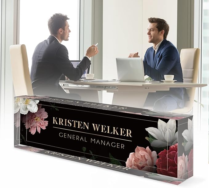Desk Name Plate Personalized, Custom Name Plates for Desks, Office Desk Decor, Unique Clear Acrylic Glass Block, Personalized Office Gifts for Women Men Coworkers Boss Teachers, Appreciation Gifts