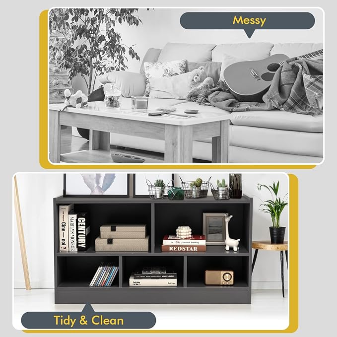 Tangkula 5 Cube Bookcase, 2 Tier Wooden Storage Open Bookshelf, Multipurpose Display Storage Cabinet for Living Room, Bedroom, Hallway, Kid's Playroom, Reading Nook (Grey)