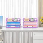 Subekyu 2-Pack 3-Tier Purple Metal Mesh Desk Paper Letter Tray & File Sorter Organizer with Handle + 1 Sliding Tray for Desk, Home, Office, School Supplies, A4 Paper and Accessories Storage