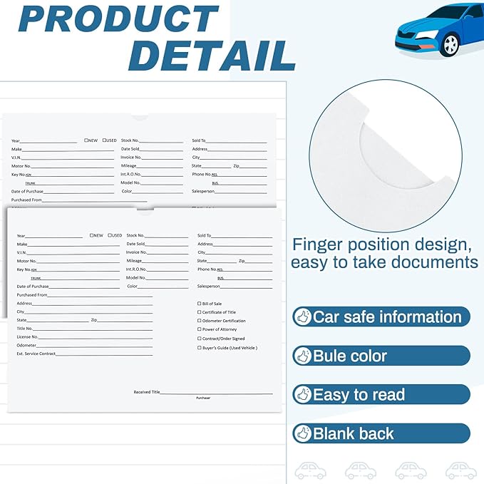 120 Pcs 9 x 12 In Vehicle Dealer Jackets for Car Sales 32lb Colored Printed Deal Envelopes Dealership Supplies File Jackets Automotive Folders for Car Dealerships (White)